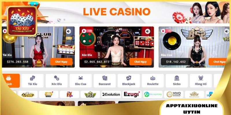 Danh sách sảnh casino khủng tại App Tài Xỉu Online Uy Tín