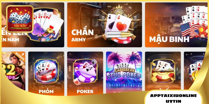 Nhiều trò chơi đánh bài siêu hay tại App Tài Xỉu Online Uy Tín